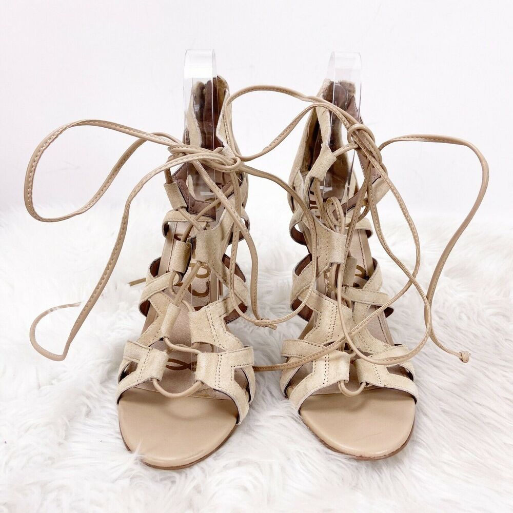 Sam Edelman 8 M Womens Beige Suede Almira Heeled Gladiator Sandals - Picture 6 of 10